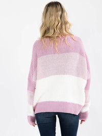 WOMEN'S LONG DETAILED SLEEVE COLORBLOCK KNIT PULLOVER SWEATER
