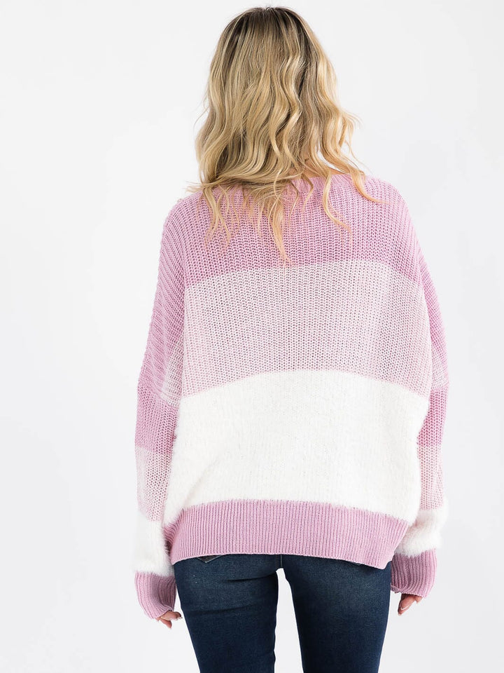 WOMEN'S LONG DETAILED SLEEVE COLORBLOCK KNIT PULLOVER SWEATER