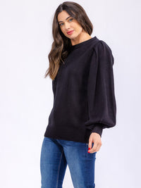 WOMEN'S LONG BALLON SLEEVE OPEN BACK PULLOVER SWEATER