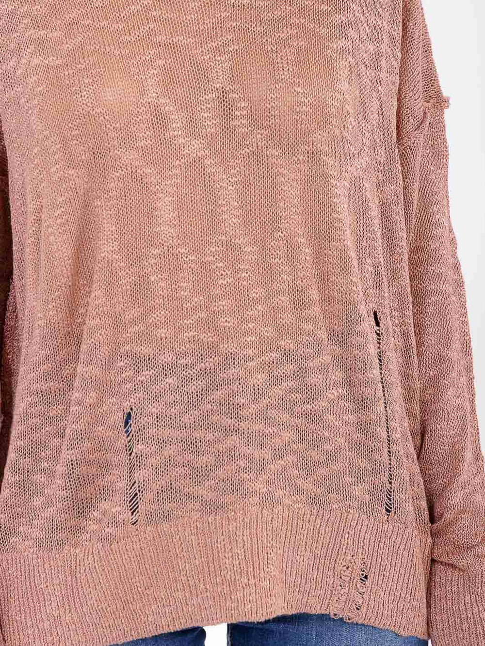 WOMEN'S LONG SLEEVE DISTRESS KNITTED TOP