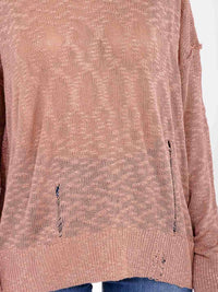 WOMEN'S LONG SLEEVE DISTRESS KNITTED TOP