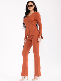 WOMEN'S LONG SLEEVE TOP & ELASTIC WAIST PANTS RIBBED 2PC. SET
