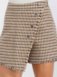 WOMEN'S ZIPPER CLOSURE SURPLICE TWEED WRAP MINI SKORT