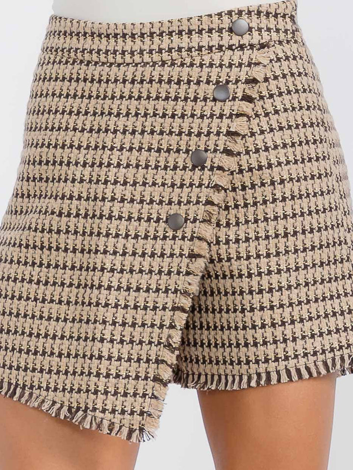 WOMEN'S ZIPPER CLOSURE SURPLICE TWEED MINI SKORT