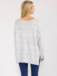 WOMEN'S LONG SLEEVE V-NECK PULLOVER HIGH-LOW SWEATER