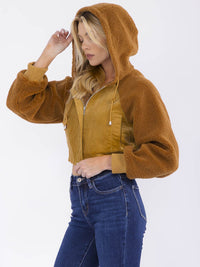 WOMEN'S LONG SLEEVE ZIPPER CLOSURE FRONT POCKETS HOODED CONTRAST JACKET