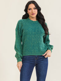 WOMEN'S LONG SLEEVE CABLE KNIT PULLOVER SWEATER