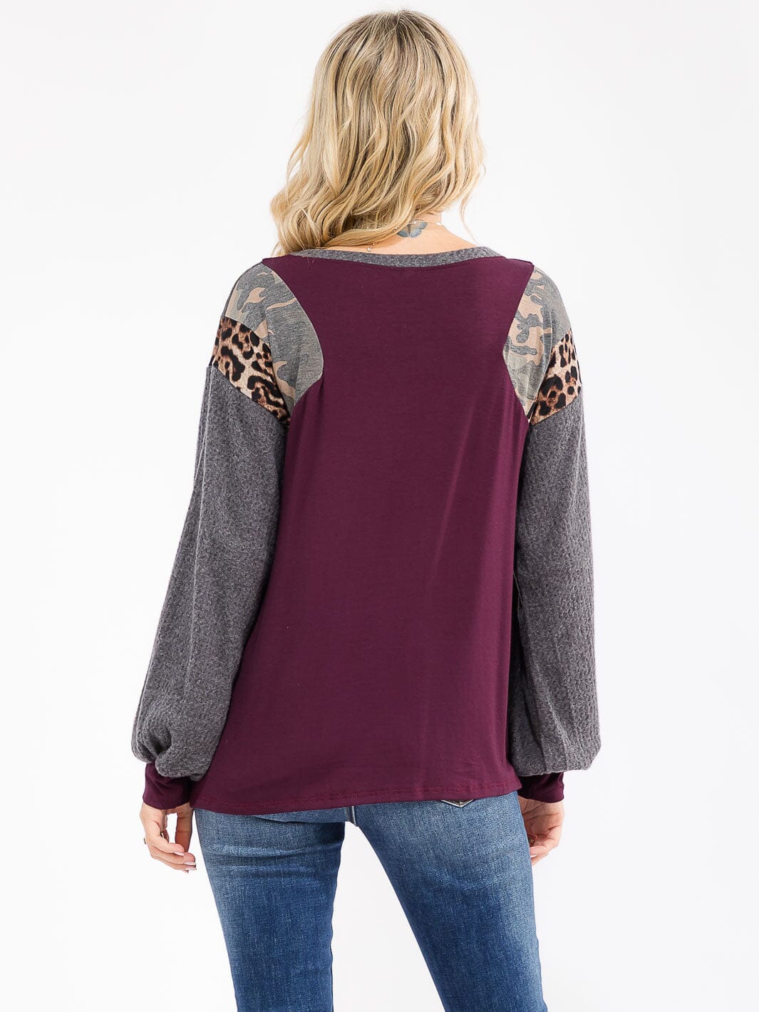WOMEN'S LONG SLEEVE COLORBLOCK CONTRAST PRINT LOOSE FIT TOP