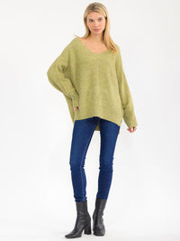 WOMEN'S LONG SLEEVE V-NECK PULLOVER HIGH-LOW SWEATER