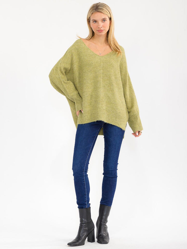 WOMEN'S LONG SLEEVE V-NECK PULLOVER HIGH-LOW SWEATER