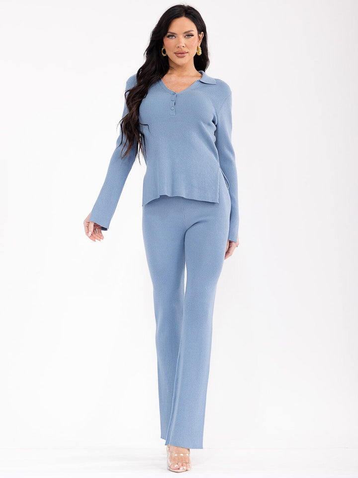 WOMEN'S LONG SLEEVE TOP & ELASTIC WAIST PANTS RIBBED 2PC. SET