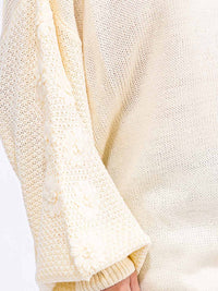 WOMEN'S LONG BALLON SLEEVE FLORAL EMBROIDERY DETAILED KNIT PULLOVER SWEATER