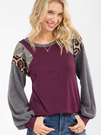 WOMEN'S LONG SLEEVE COLORBLOCK CONTRAST PRINT LOOSE FIT TOP