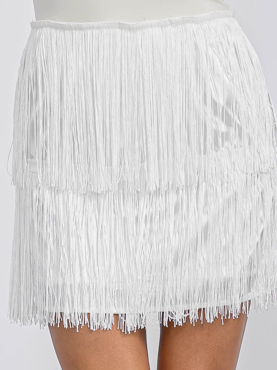 WOMEN'S ELASTIC WAIST TIERED FRINGE MINI SKIRT