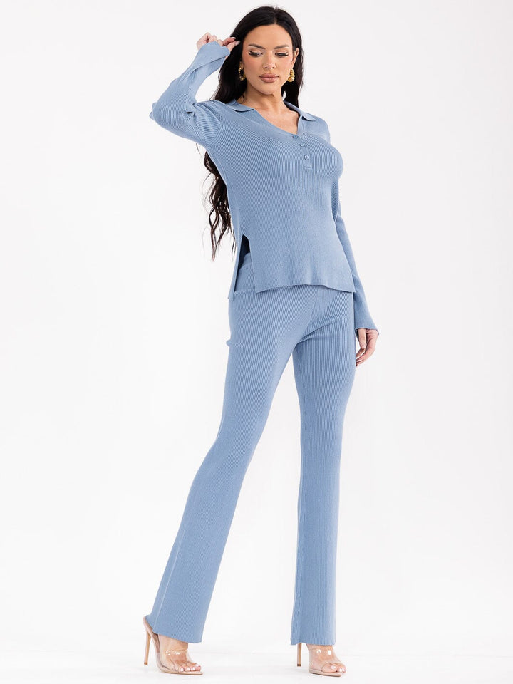WOMEN'S LONG SLEEVE TOP & ELASTIC WAIST PANTS RIBBED 2PC. SET