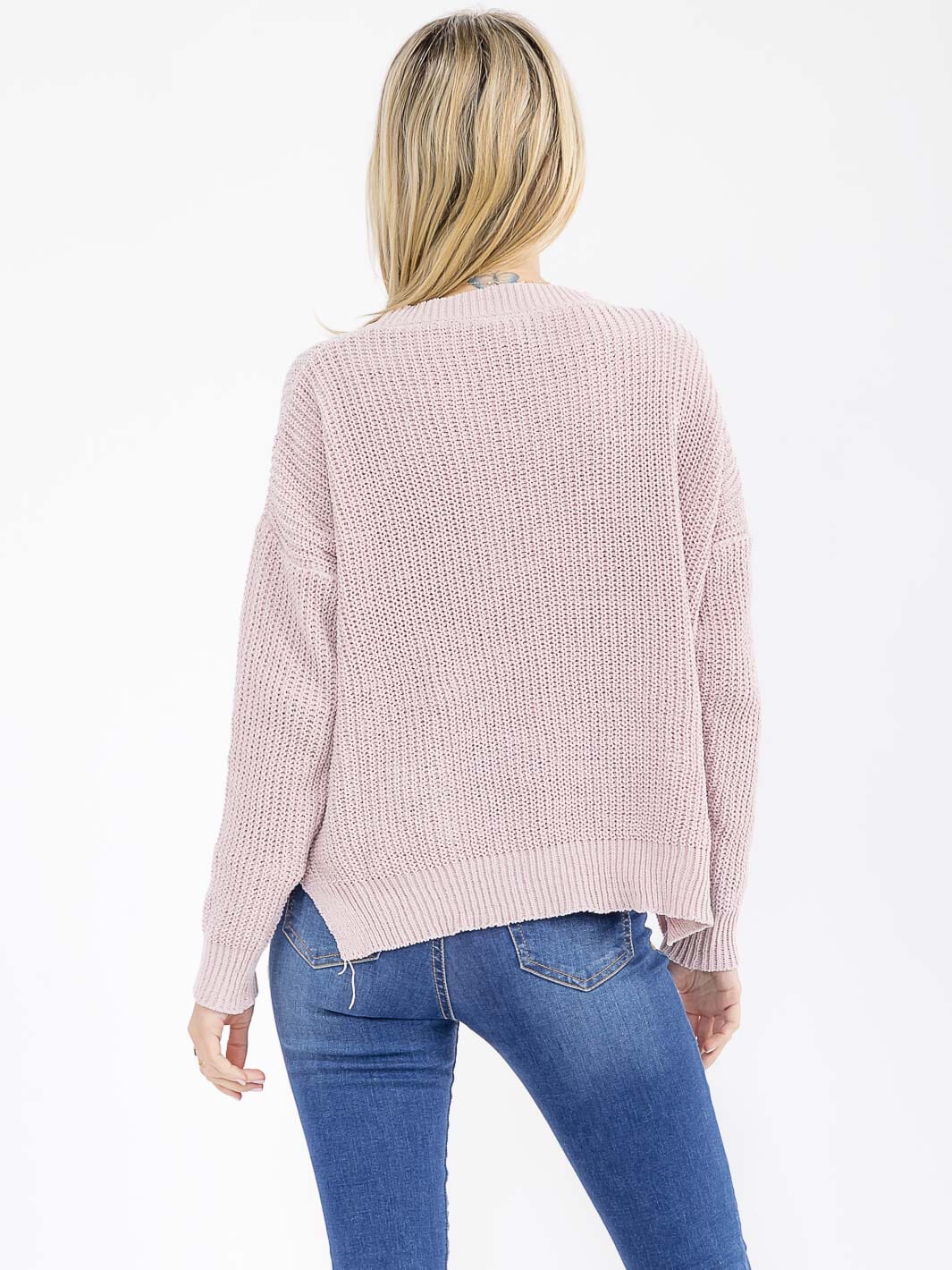 WOMEN'S LONG SLEEVE LACE UP KNIT PULLOVER SWEATER