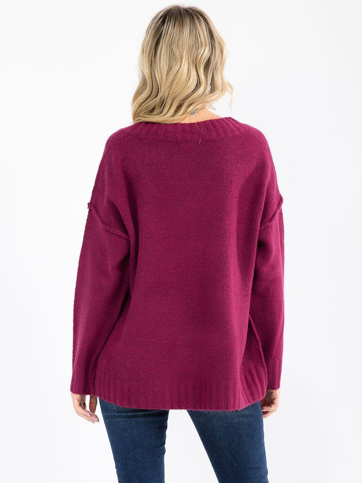 WOMEN'S LONG SLEEVE V-NECK PULLOVER SWEATER
