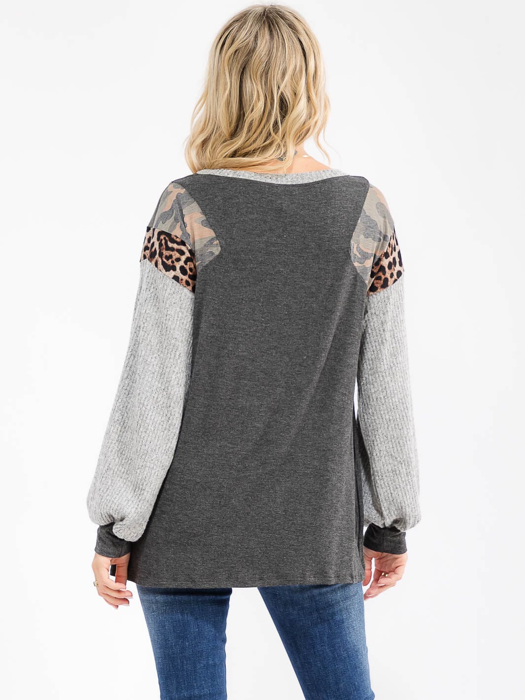 WOMEN'S LONG SLEEVE COLORBLOCK CONTRAST PRINT LOOSE FIT TOP