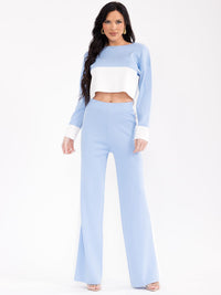 WOMEN'S LONG SLEEVE TOP & ELASTIC WAIST PANTS COLORBLOCK 2PC. SET