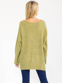 WOMEN'S LONG SLEEVE V-NECK PULLOVER HIGH-LOW SWEATER