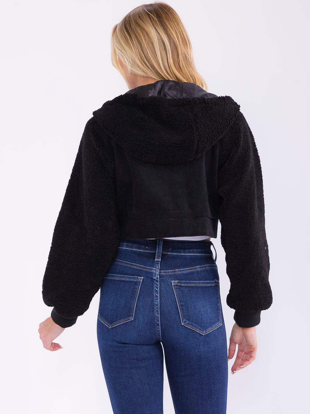 WOMEN'S LONG SLEEVE ZIPPER CLOSURE FRONT POCKETS HOODED CONTRAST JACKET