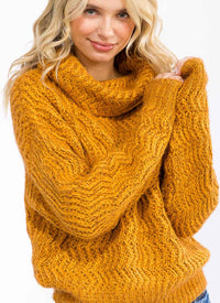 WOMEN'S LONG SLEEVE TURTLE NECK KNIT PULLOVER SWEATER