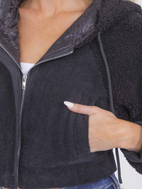 WOMEN'S LONG SLEEVE ZIPPER CLOSURE FRONT POCKETS HOODED CONTRAST JACKET