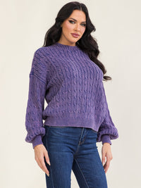 WOMEN'S LONG SLEEVE CABLE KNIT PULLOVER SWEATER