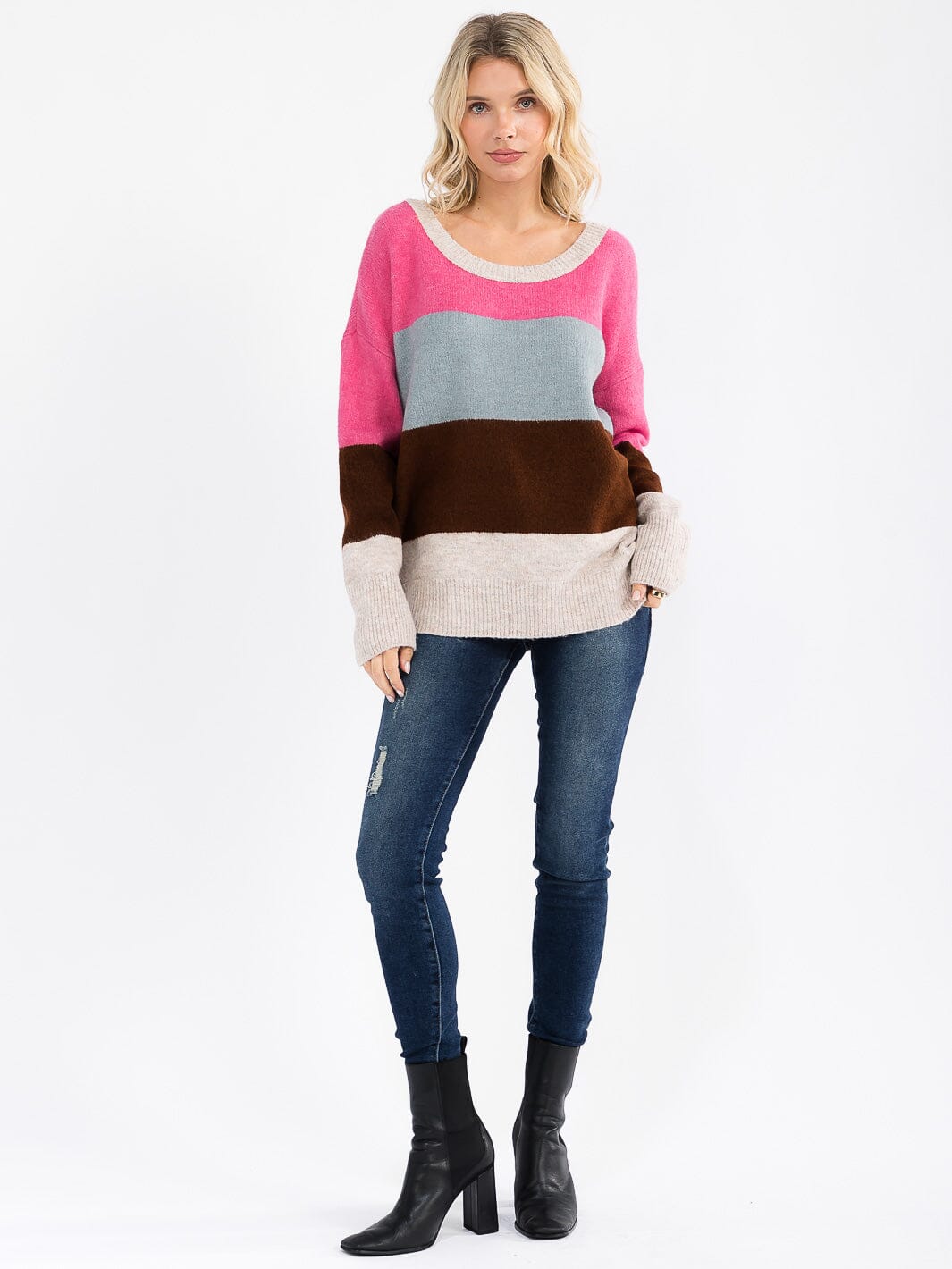 WOMEN'S LONG SLEEVE COLORBLOCK PULLOVER SWEATER