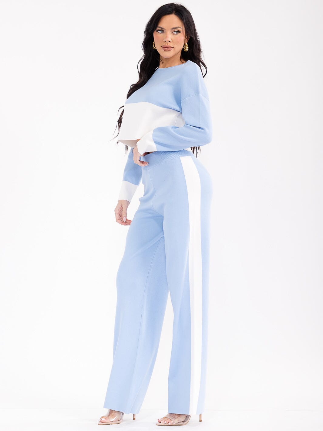 WOMEN'S LONG SLEEVE TOP & ELASTIC WAIST PANTS COLORBLOCK 2PC. SET