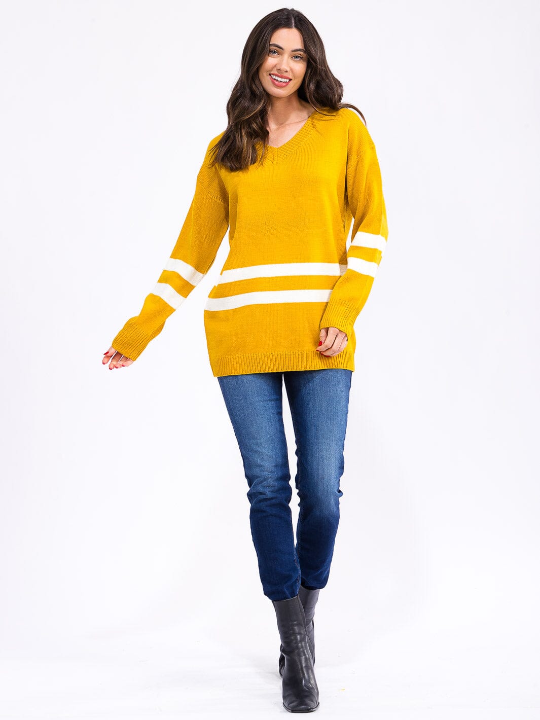 WOMEN'S LONG SLEEVE V-NECK COLORBLOCK KNIT PULLOVER SWEATER