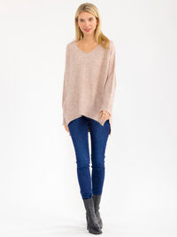 WOMEN'S LONG SLEEVE V-NECK PULLOVER HIGH-LOW SWEATER