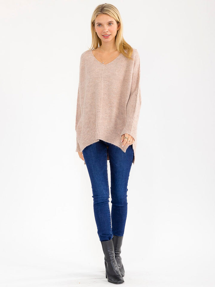 WOMEN'S LONG SLEEVE V-NECK PULLOVER HIGH-LOW SWEATER