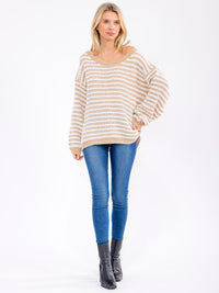 WOMEN'S LONG SLEEVE KNIT PULLOVER COLORBLOCK OVERSIZED SWEATER