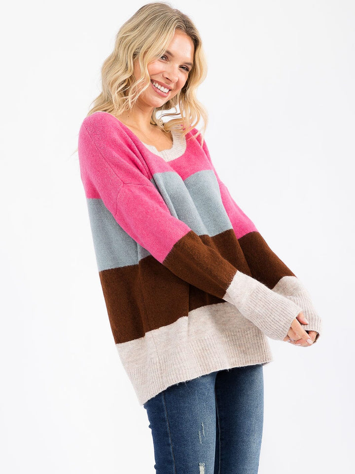 WOMEN'S LONG SLEEVE COLORBLOCK PULLOVER SWEATER