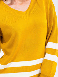 WOMEN'S LONG SLEEVE V-NECK COLORBLOCK KNIT PULLOVER SWEATER