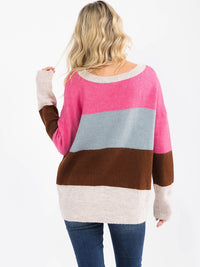 WOMEN'S LONG SLEEVE COLORBLOCK PULLOVER SWEATER