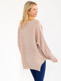 WOMEN'S LONG SLEEVE V-NECK PULLOVER HIGH-LOW SWEATER