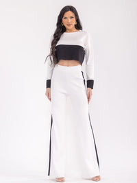 WOMEN'S LONG SLEEVE TOP & ELASTIC WAIST PANTS COLORBLOCK 2PC. SET