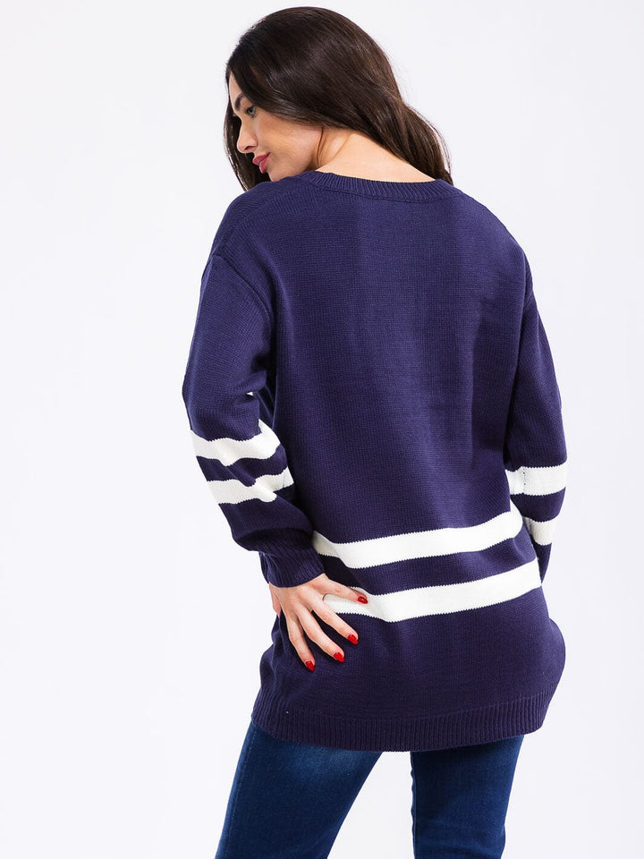 WOMEN'S LONG SLEEVE V-NECK COLORBLOCK KNIT PULLOVER SWEATER