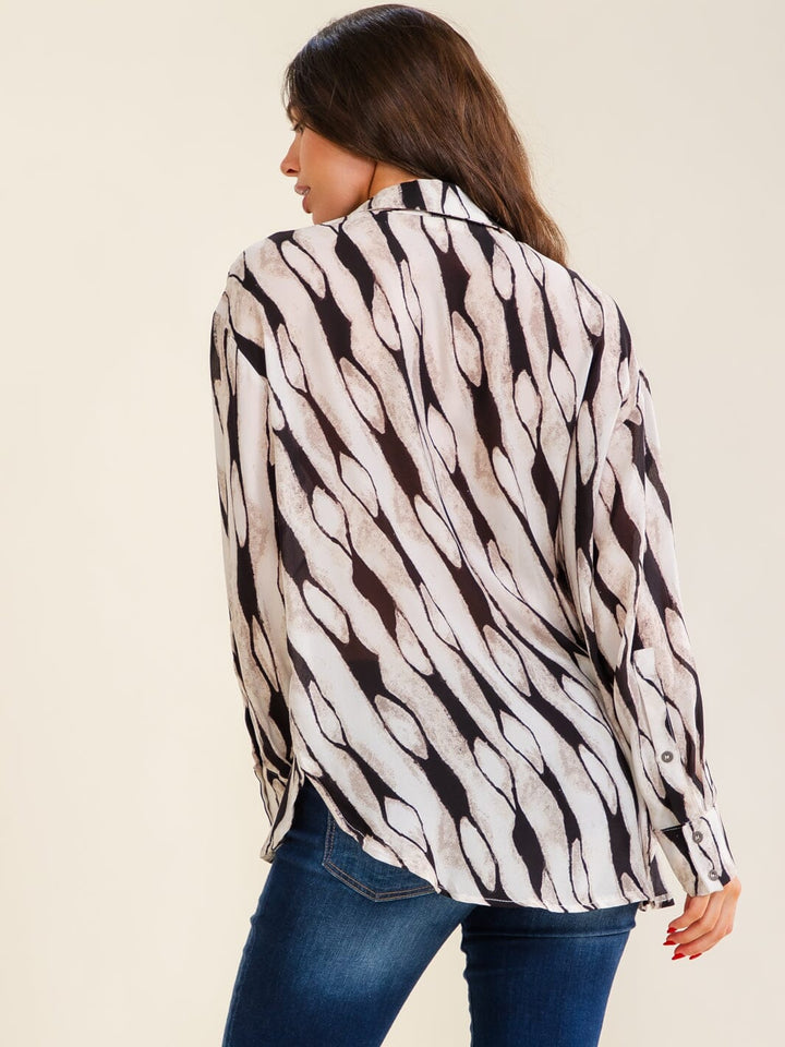ENTRO WOMEN'S LONG SLEEVE BUTTON UP MULTI PRINT BLOUSE