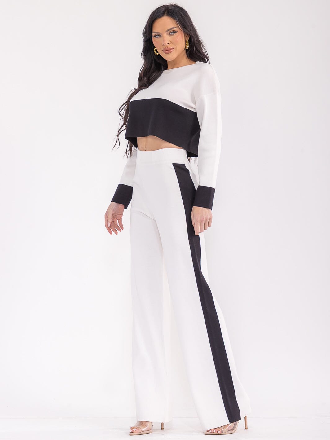 WOMEN'S LONG SLEEVE TOP & ELASTIC WAIST PANTS COLORBLOCK 2PC. SET