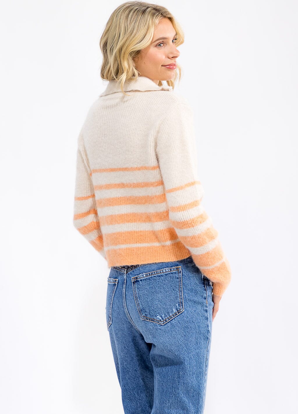 WOMEN'S LONG SLEEVE ZIP UP COLORBLOCK STRIPES SWEATER
