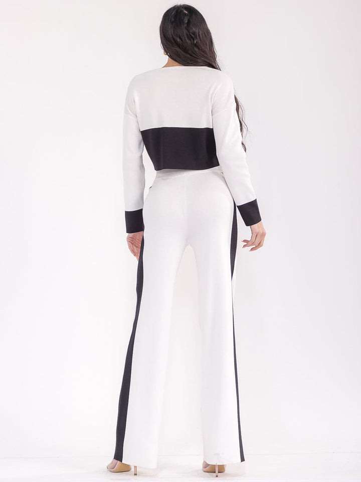 WOMEN'S LONG SLEEVE TOP & ELASTIC WAIST PANTS COLORBLOCK 2PC. SET