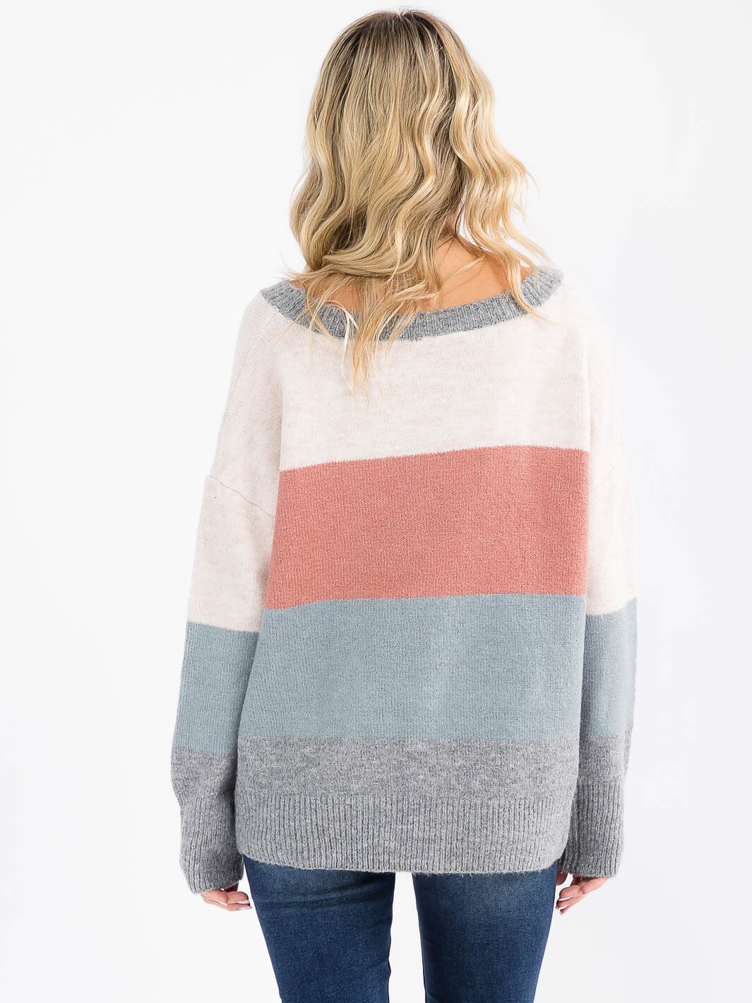 WOMEN'S LONG SLEEVE COLORBLOCK PULLOVER SWEATER