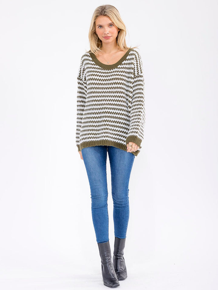 WOMEN'S LONG SLEEVE KNIT PULLOVER COLORBLOCK OVERSIZED SWEATER