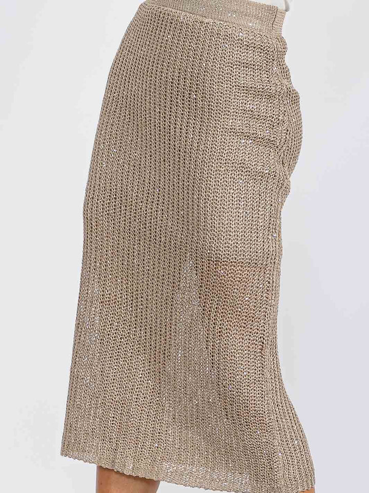 WOMEN'S ELASTIC WAIST SHIMMER KNIT MIDI SKIRT