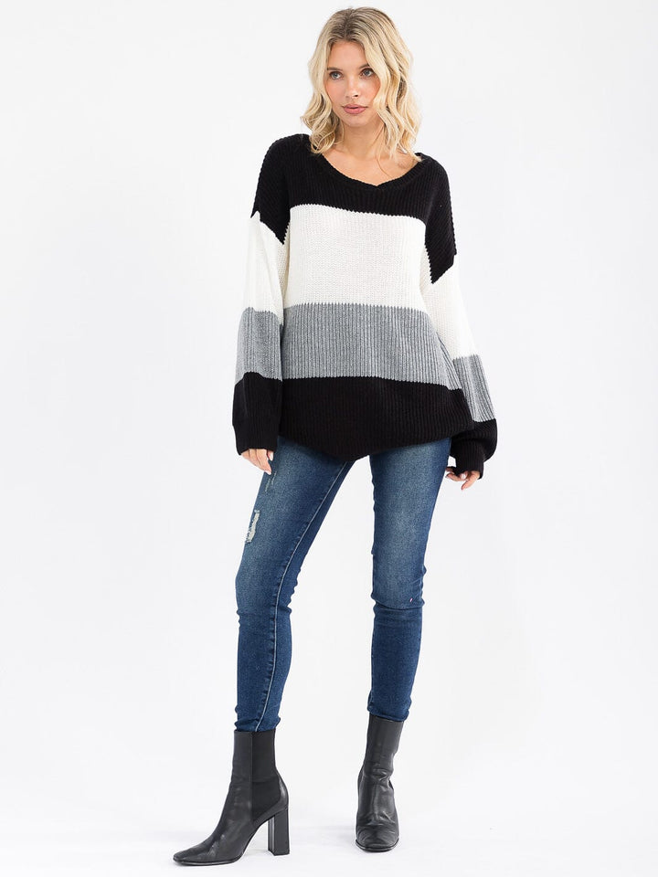 WOMEN'S LONG SLEEVE KNIT COLORBLOCK SWEATER