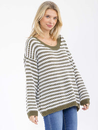 WOMEN'S LONG SLEEVE KNIT PULLOVER COLORBLOCK OVERSIZED SWEATER