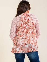 ENTRO WOMEN'S LONG SLEEVE BUTTON UP FLORAL PRINT BLOUSE